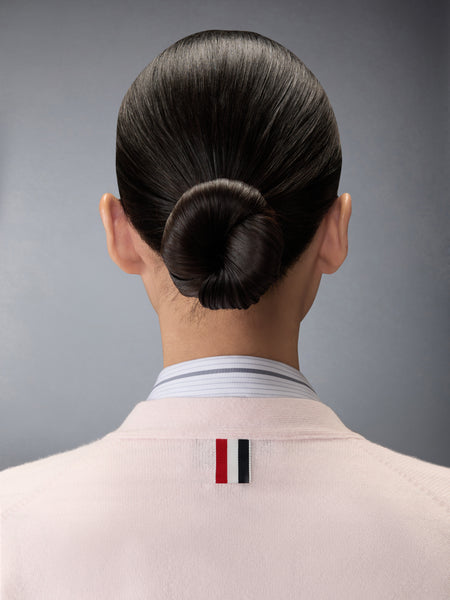 CASHMERE RWB STRIPE SHRUNKEN CARDIGAN LIGHT PINK