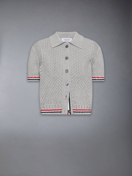 HECTOR POINTELLE SHORT SLEEVE CARDIGAN LT GREY