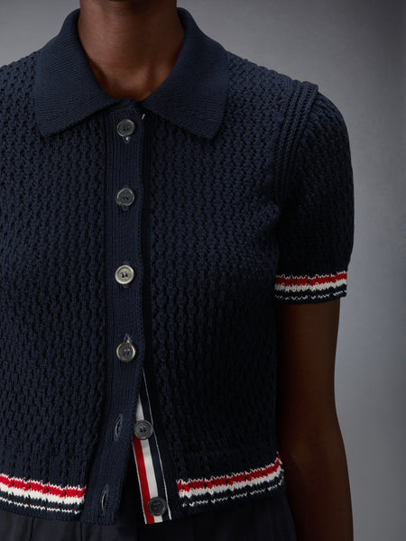 HECTOR POINTELLE SHORT SLEEVE CARDIGAN NAVY