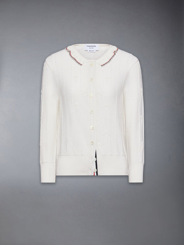 MERINO WOOL BOBBLE STITCH LACE TRIM CARDIGAN - featured image