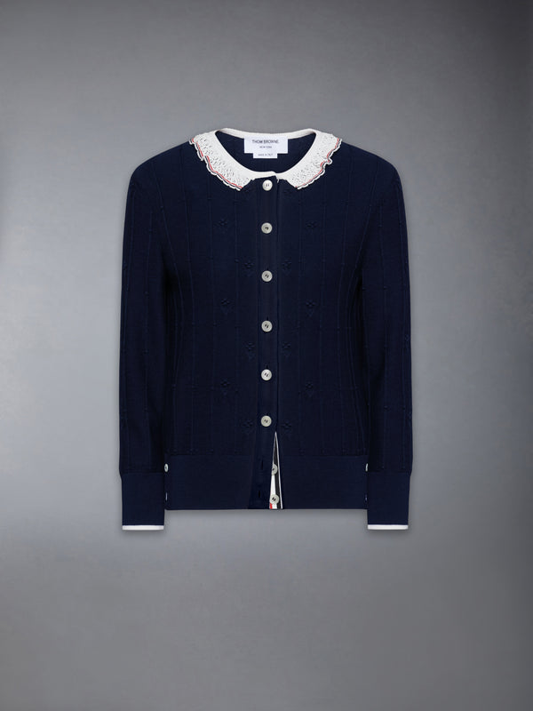 MERINO WOOL BOBBLE STITCH LACE TRIM CARDIGAN - featured image