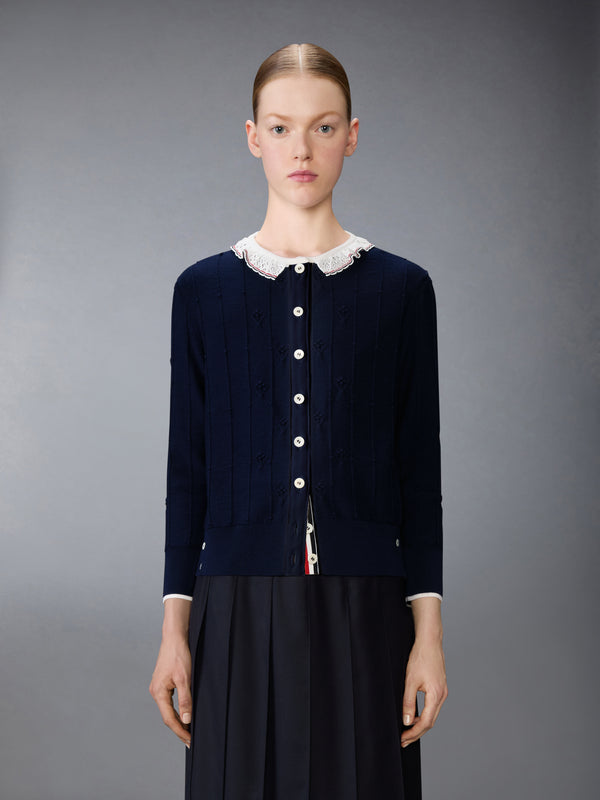 MERINO WOOL BOBBLE STITCH LACE TRIM CARDIGAN - image 1