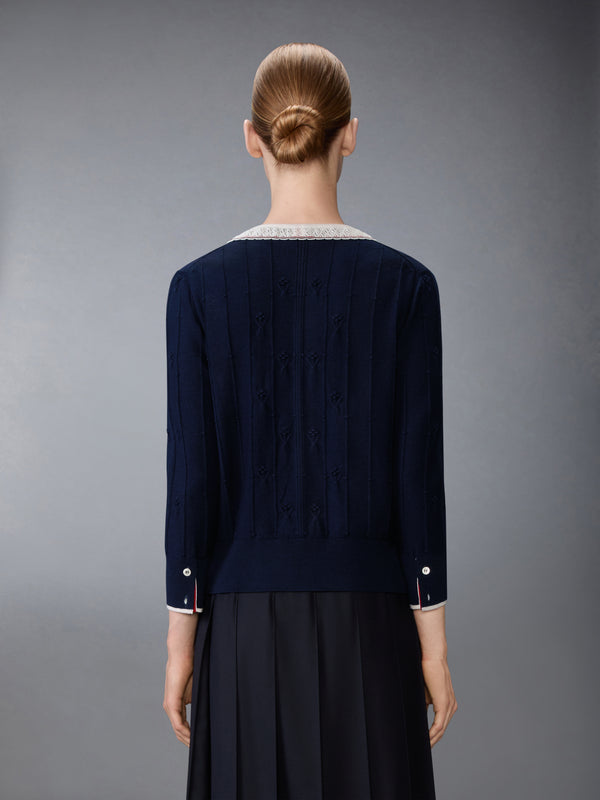 MERINO WOOL BOBBLE STITCH LACE TRIM CARDIGAN - image 2