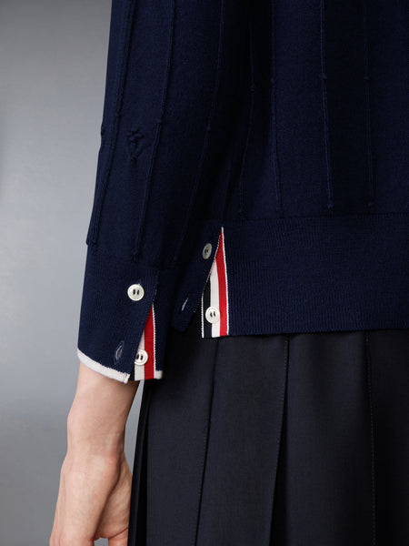 メリノウール ボブル ステッチ レーストリム カーディガン ネイビー