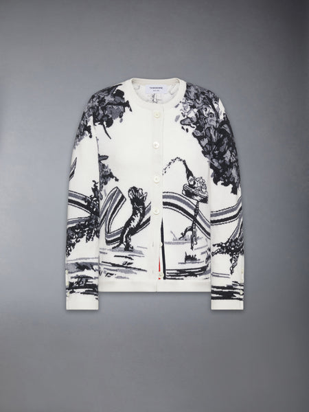 CASHMERE JERSEY INTARSIA HECTOR TOILE CARDIGAN WHITE