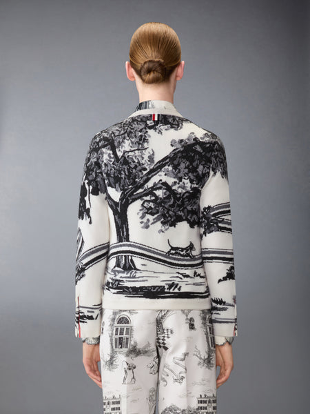 CASHMERE JERSEY INTARSIA HECTOR TOILE CARDIGAN WHITE