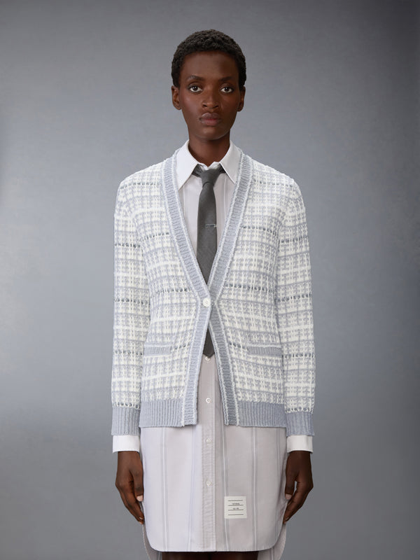 TUCK STITCH TWEED ELONGATED V-NECK CARDIGAN - image 1