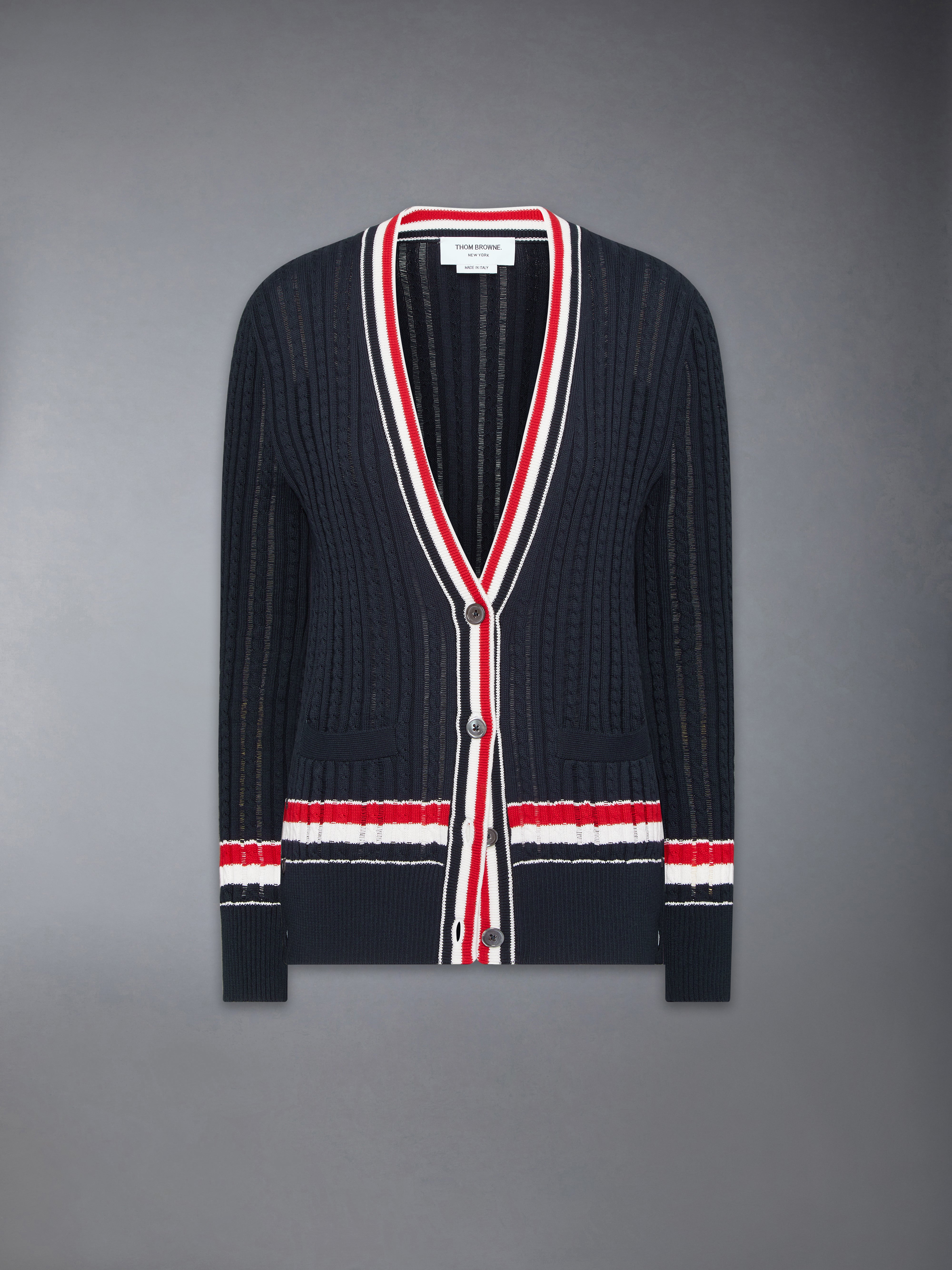 Rwb Stripe Baby Ladder Cable Elongated Cardigan | Thom Browne