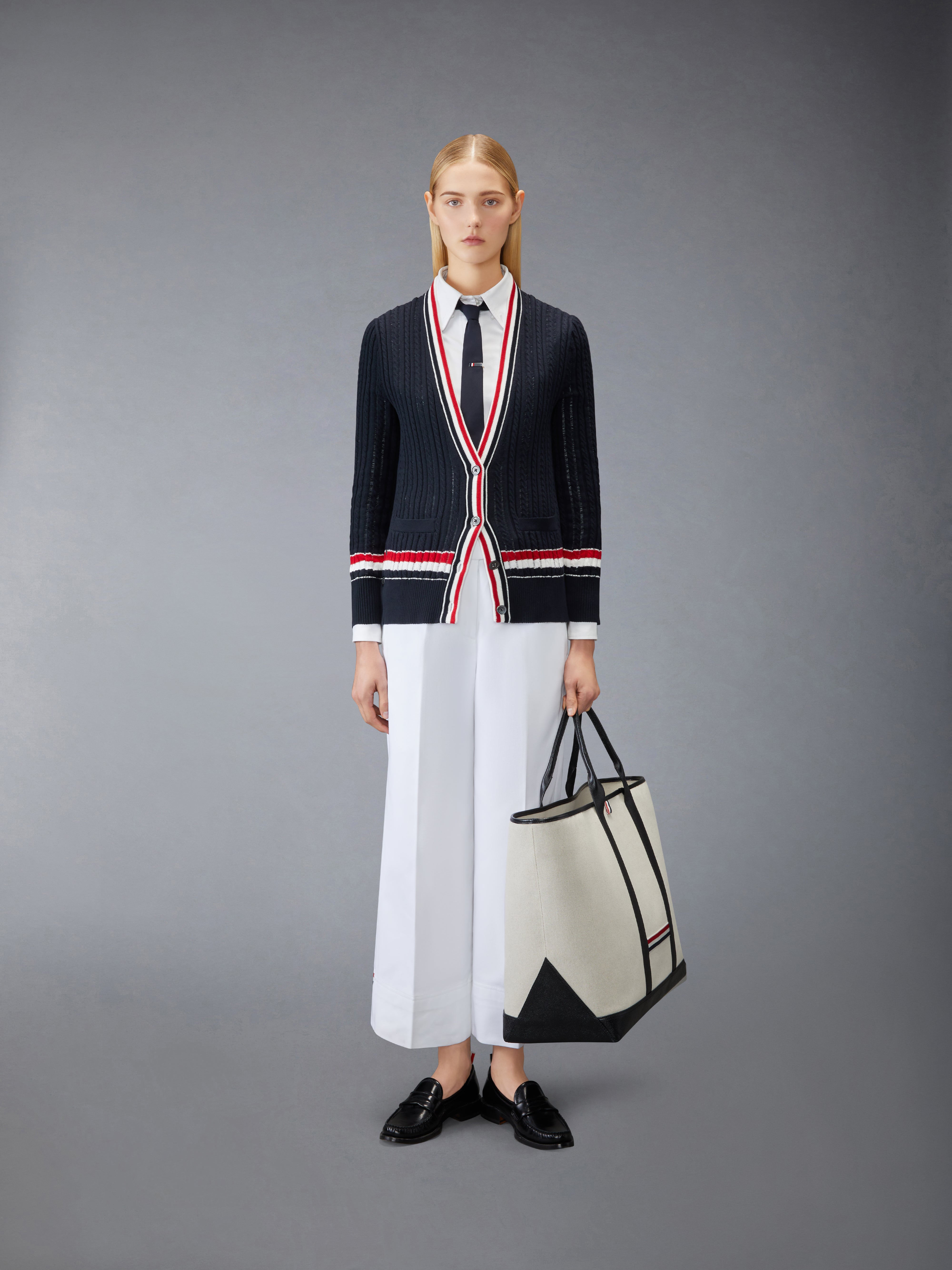 Rwb Stripe Baby Ladder Cable Elongated Cardigan | Thom Browne