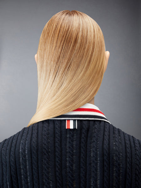 RWB STRIPE BABY LADDER CABLE ELONGATED CARDIGAN NAVY