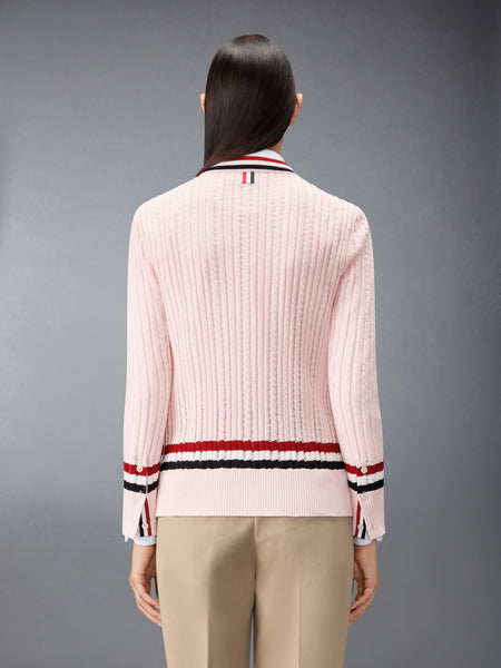 RWB STRIPE BABY LADDER CABLE ELONGATED CARDIGAN LIGHT PINK