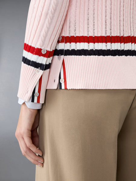 RWB STRIPE BABY LADDER CABLE ELONGATED CARDIGAN LIGHT PINK