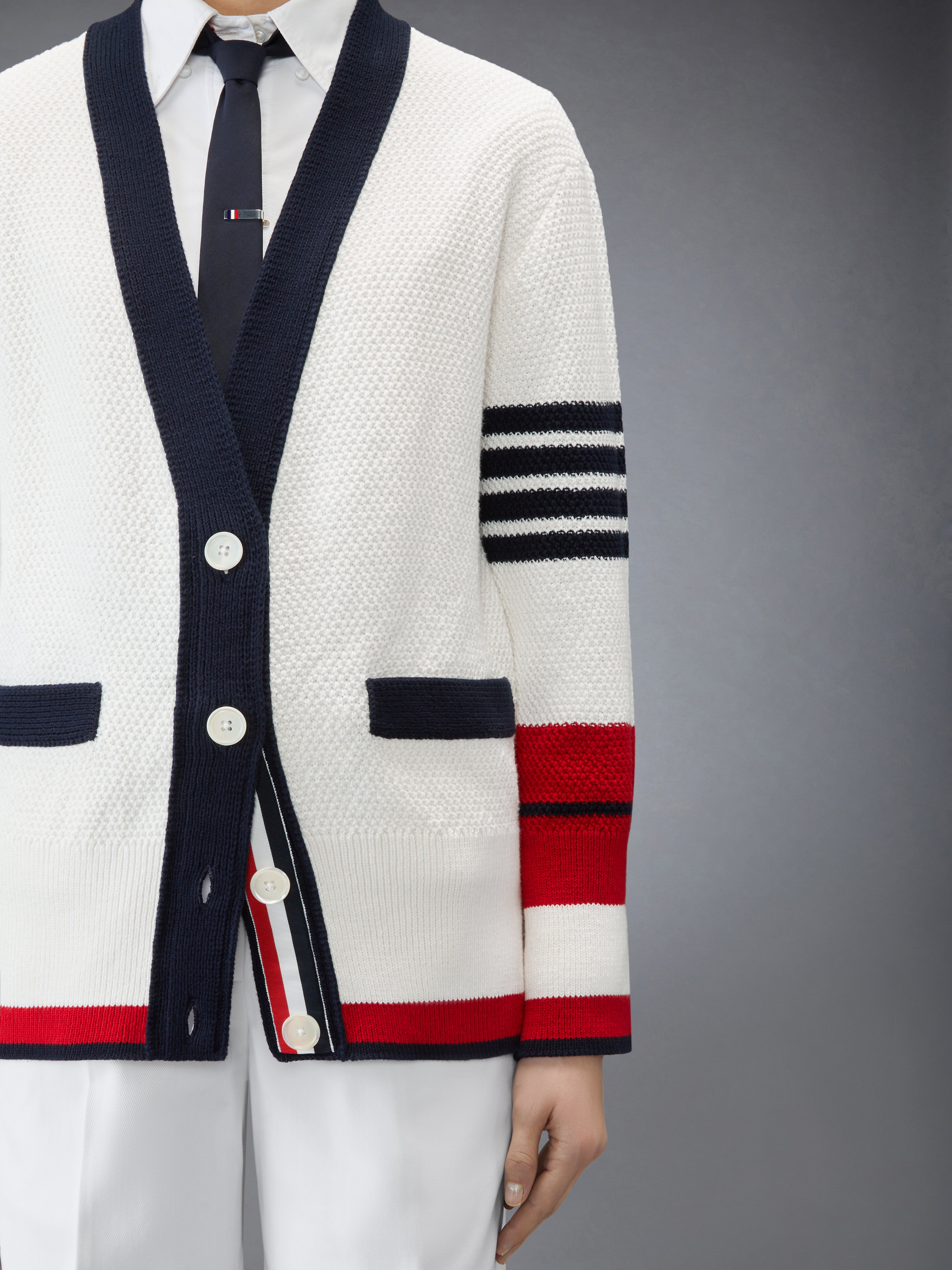 Tennis Racquet Intarsia 4-Bar Seed Stitch Cardigan | Thom Browne