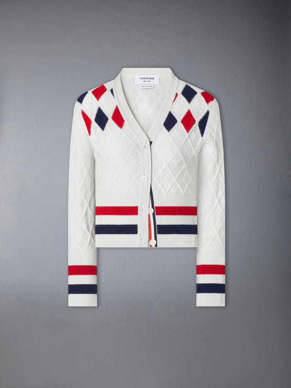 CASHMERE INTARSIA ARGYLE POINTELLE SHRUNKEN CARDIGAN - featured image