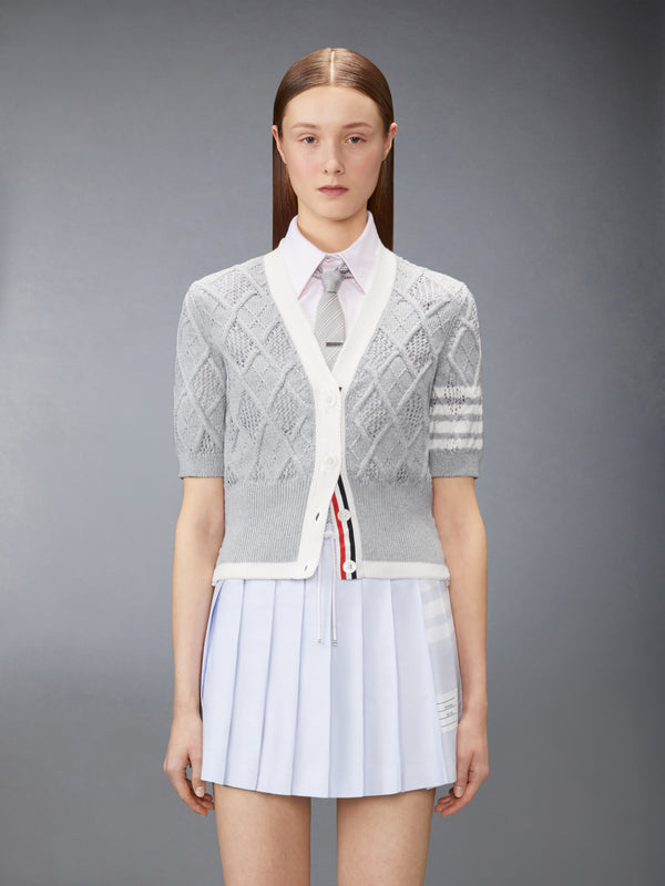 ARGYLE POINTELLE 4-BAR SHORT SLEEVE CARDIGAN - image 1