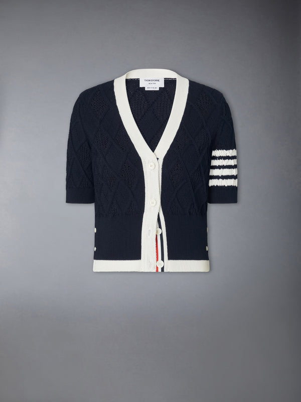 ARGYLE POINTELLE 4-BAR SHORT SLEEVE CARDIGAN - featured image