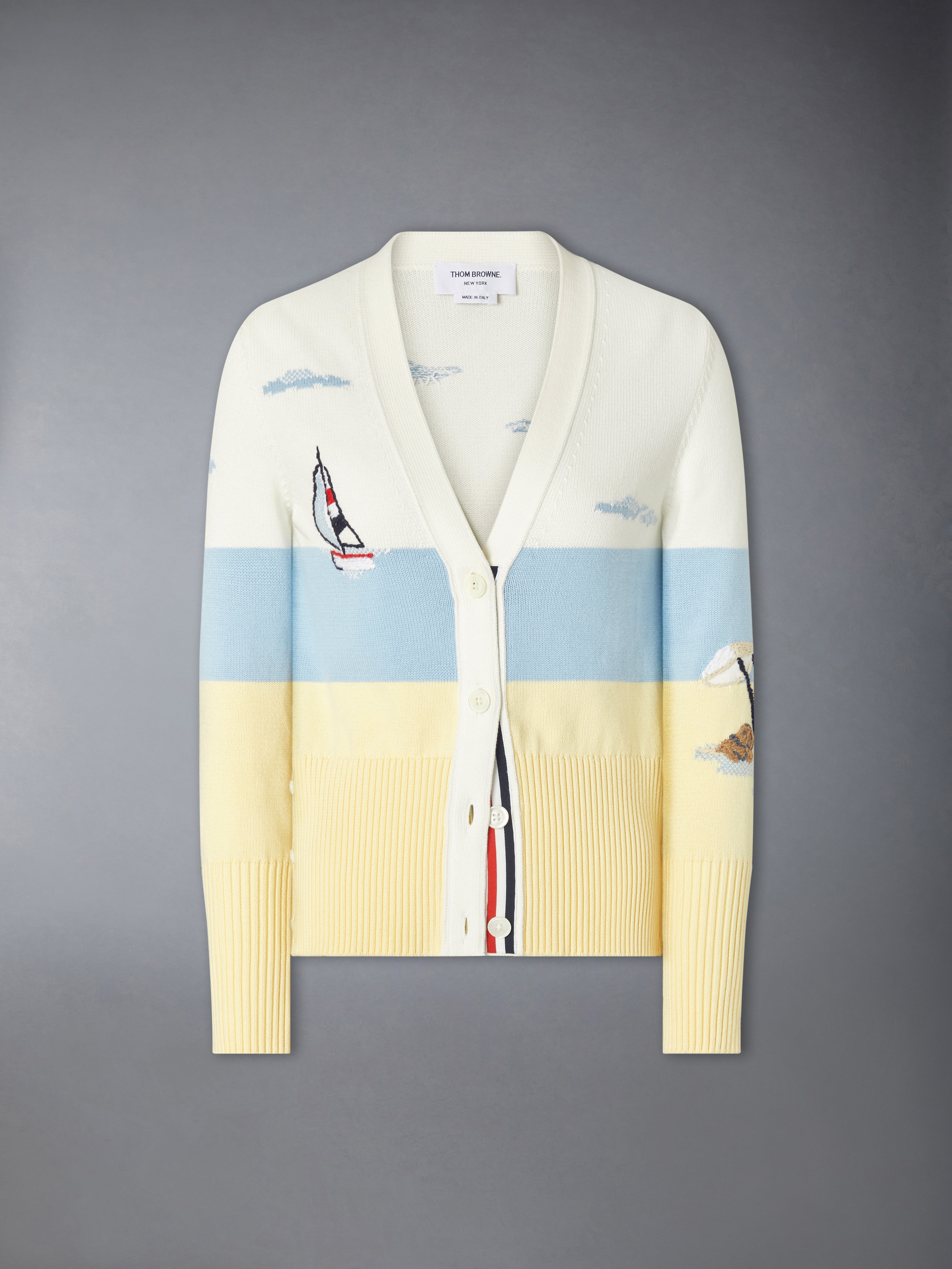 シャツ+ブラウス(半袖+袖なし) THOM BROWNE JERSEY EMBROIDERY CARDIGAN Nantucket Scenic Embroidery Jersey Cardigan | Thom Browne