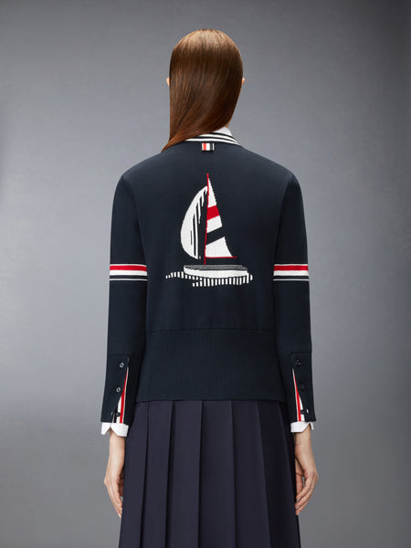 RWB STRIPE JACQUARD SAILBOAT CARDIGAN 네이비