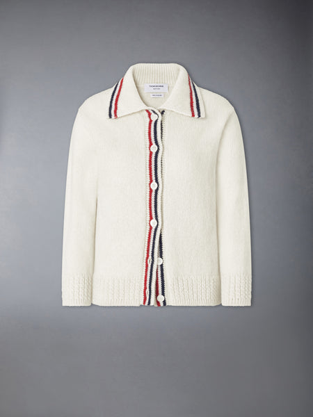 DONEGAL RWB STRIPE HECTOR POINTELLE CARDIGAN WHITE