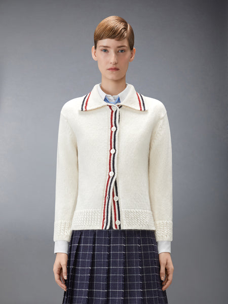 DONEGAL RWB STRIPE HECTOR POINTELLE CARDIGAN WHITE