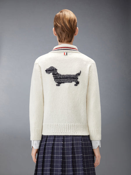 DONEGAL RWB STRIPE HECTOR POINTELLE CARDIGAN WHITE