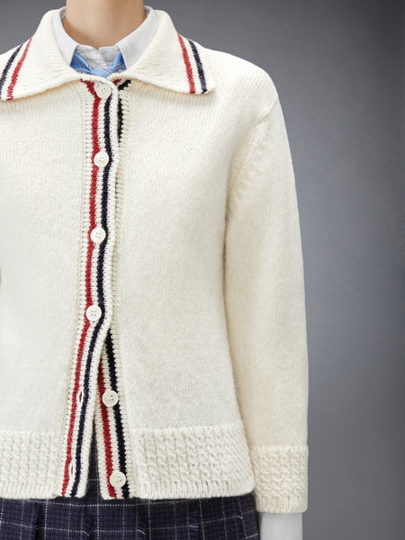 DONEGAL RWB STRIPE HECTOR POINTELLE CARDIGAN WHITE