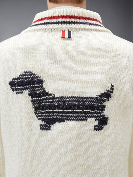 DONEGAL RWB STRIPE HECTOR POINTELLE CARDIGAN WHITE