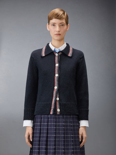 DONEGAL RWB STRIPE HECTOR POINTELLE CARDIGAN NAVY