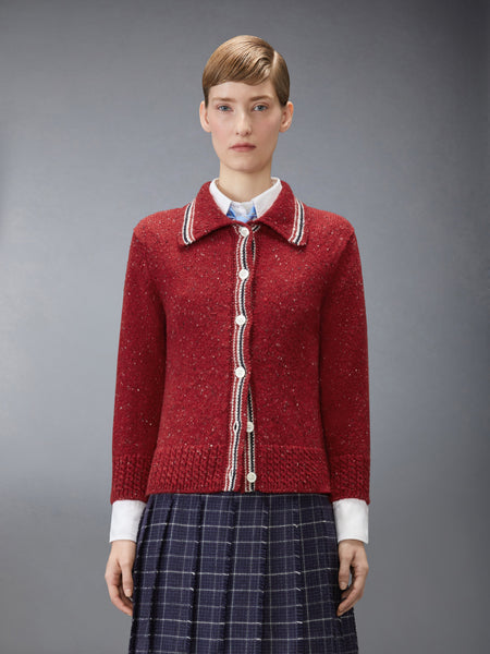 DONEGAL RWB STRIPE HECTOR POINTELLE CARDIGAN RED