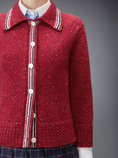 DONEGAL RWB STRIPE HECTOR POINTELLE CARDIGAN RED