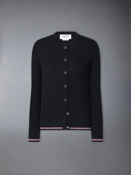 MERINO WOOL RIB STITCH CARDIGAN BLACK