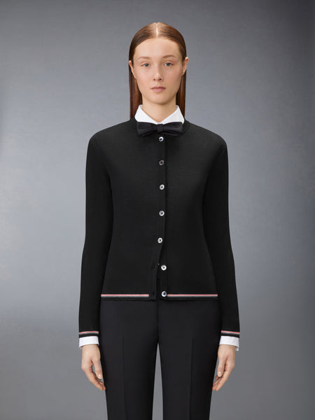 MERINO WOOL RIB STITCH CARDIGAN BLACK