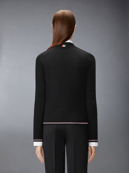 MERINO WOOL RIB STITCH CARDIGAN BLACK