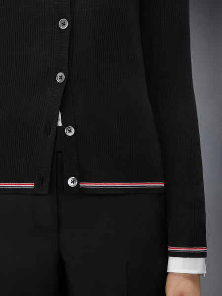 MERINO WOOL RIB STITCH CARDIGAN BLACK