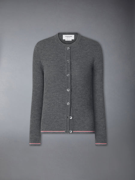 MERINO WOOL RIB STITCH CARDIGAN MED GREY