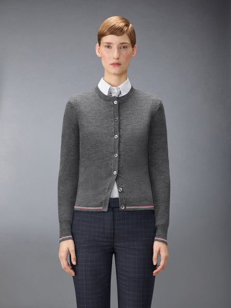 MERINO WOOL RIB STITCH CARDIGAN MED GREY
