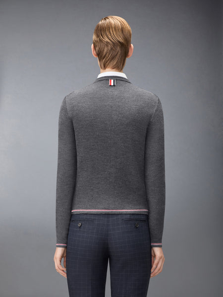 MERINO WOOL RIB STITCH CARDIGAN MED GREY