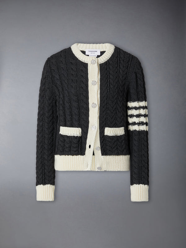 MERINO WOOL 4-BAR ARAN CABLE CARDIGAN - featured image