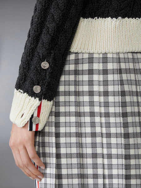 MERINO WOOL 4-BAR ARAN CABLE CARDIGAN DARK GREY
