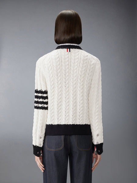 MERINO WOOL 4-BAR ARAN CABLE CARDIGAN WHITE