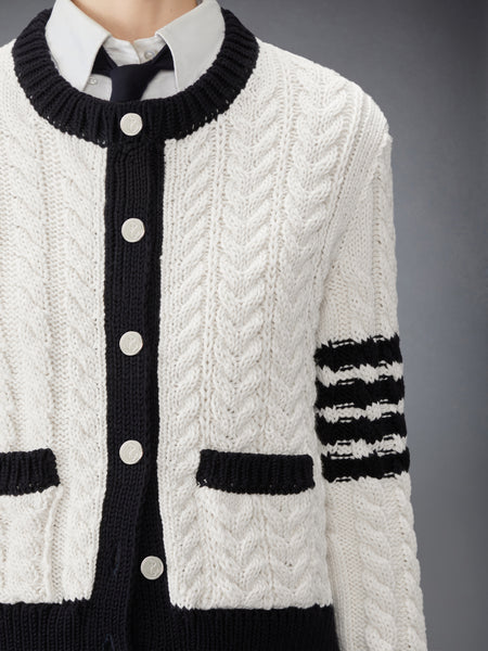 MERINO WOOL 4-BAR ARAN CABLE CARDIGAN WHITE