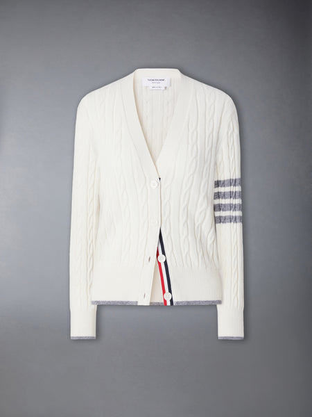 CASHMERE 4-BAR BABY CABLE STITCH CARDIGAN WHITE