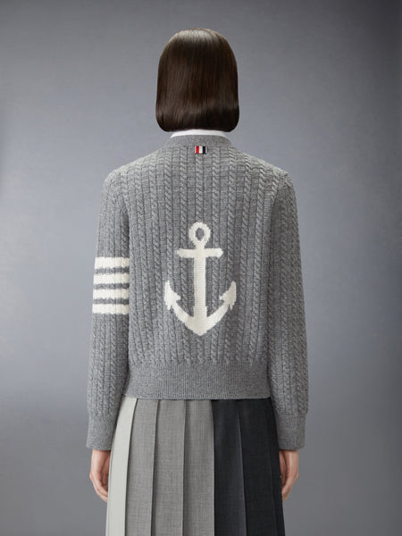 MERINO WOOL 4-BAR ANCHOR INTARSIA CARDIGAN LT GREY