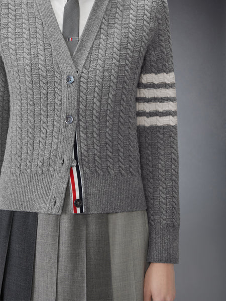 MERINO WOOL 4-BAR ANCHOR INTARSIA CARDIGAN LT GREY