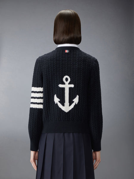 MERINO WOOL 4-BAR ANCHOR INTARSIA CARDIGAN NAVY