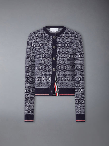 MERINO WOOL JACQUARD SNOWFLAKE CARDIGAN NAVY