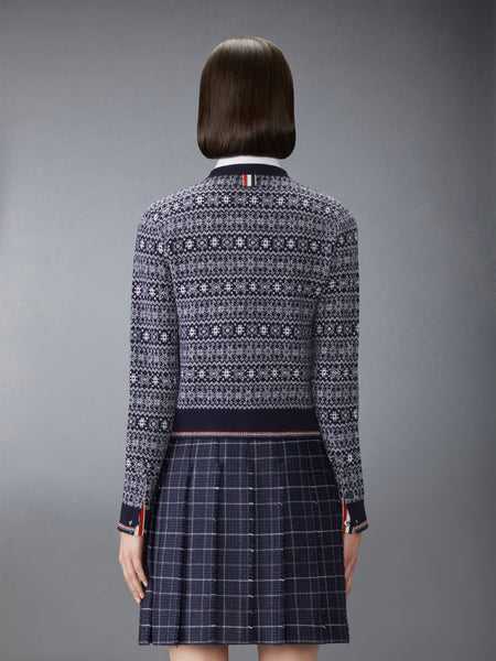 MERINO WOOL JACQUARD SNOWFLAKE CARDIGAN NAVY