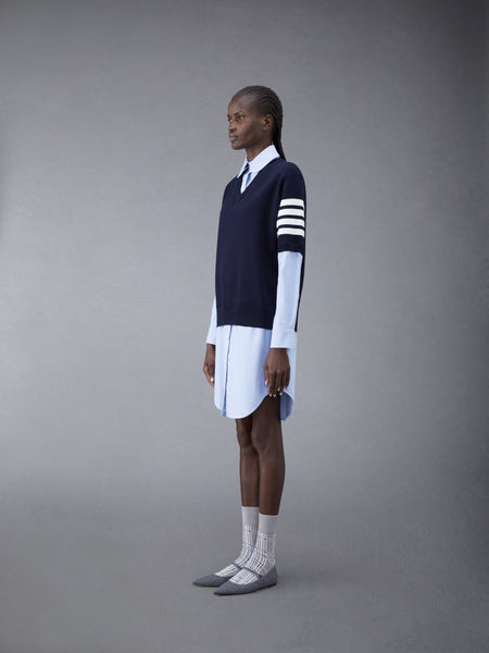 Cotton Milano and Oxford 4-Bar V-Neck Tee and Shirtdress Combo NAVY