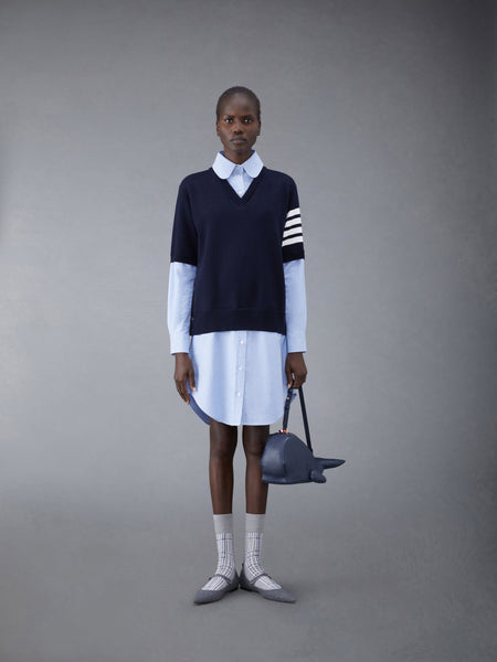 Cotton Milano and Oxford 4-Bar V-Neck Tee and Shirtdress Combo NAVY