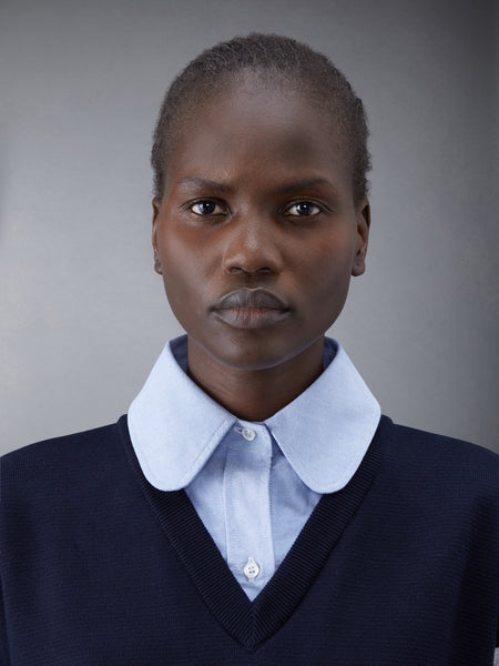 Cotton Milano and Oxford 4-Bar V-Neck Tee and Shirtdress Combo NAVY